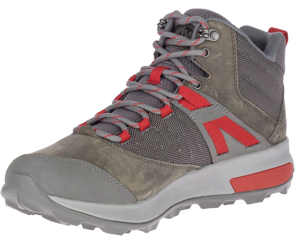Botas Homem - Merrell Zion Mid Waterproof - Cinzentas/Vermelhas - JBI804513